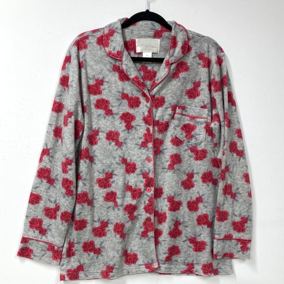Marilyn Monroe Pajama Set, Size XL, Gray w Pink Roses 2-Piece Soft Fleece Comfy - Picture 4 of 11